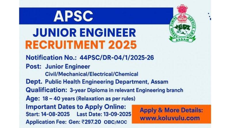 APSC Junior Engineer Notification 2025